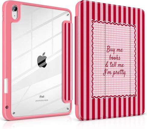 Case for iPad mini 7 A17 Pro 2024/iPad Mini 6 2021 (8.3 Inch iPad mini 7th/6th Gen)-[Pencil Holder], Shockproof Clear Hard Back, Trifold Stand,Auto Wake/Sleep, for Girl Cute, Burgundy Stripe in Saudi Arabia