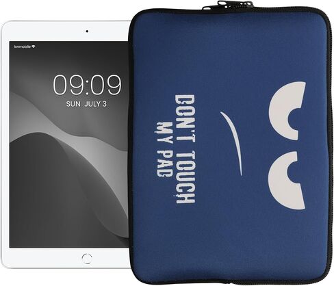 kwmobile Neoprene Pouch Compatible with 9,7"-11" Tablet - Sleeve with Zipper - Don't Touch My Pad White/Dark Blue in Saudi Arabia