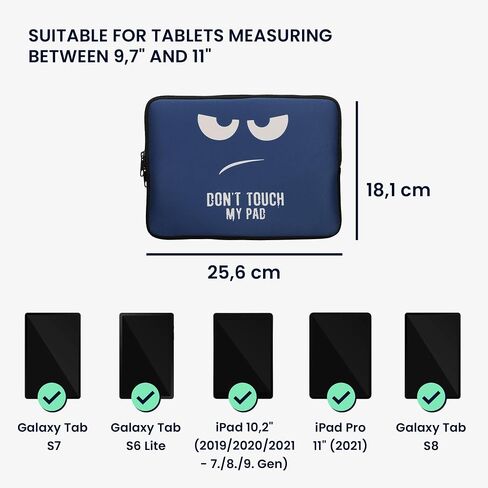 kwmobile Neoprene Pouch Compatible with 9,7"-11" Tablet - Sleeve with Zipper - Don't Touch My Pad White/Dark Blue in Saudi Arabia