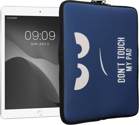 kwmobile Neoprene Pouch Compatible with 9,7"-11" Tablet - Sleeve with Zipper - Don't Touch My Pad White/Dark Blue in Saudi Arabia
