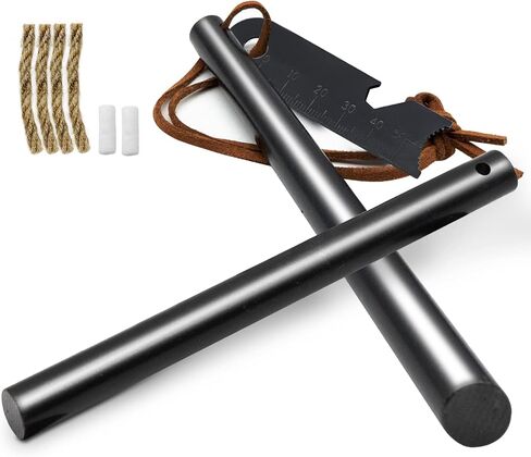 BCHARYA Fire Starter Survival Tool, Ferro Rod Kit with Leather Neck Lanyard and Multi-Tool Striker, Flint and Steel Survival Igniter with Tinder Rope and Tab for Camping, Hiking and Emergency in Saudi Arabia