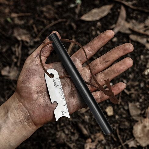 BCHARYA Fire Starter Survival Tool, Ferro Rod Kit with Leather Neck Lanyard and Multi-Tool Striker, Flint and Steel Survival Igniter with Tinder Rope and Tab for Camping, Hiking and Emergency in Saudi Arabia