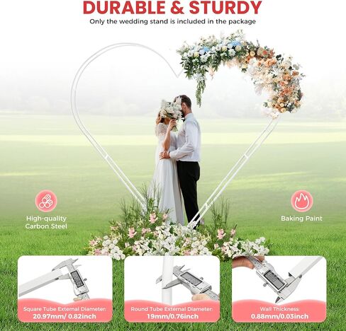 White Heart Wedding Arch | 6.7 × 6.7ft Metal Garden Arch Backdrop Stand with Base, Balloon & Flower Frame for Wedding, Proposal, Anniversary Party Decor in Saudi Arabia