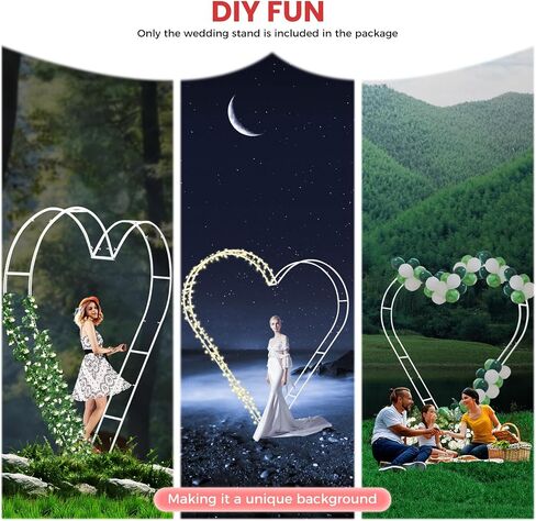 White Heart Wedding Arch | 6.7 × 6.7ft Metal Garden Arch Backdrop Stand with Base, Balloon & Flower Frame for Wedding, Proposal, Anniversary Party Decor in Saudi Arabia