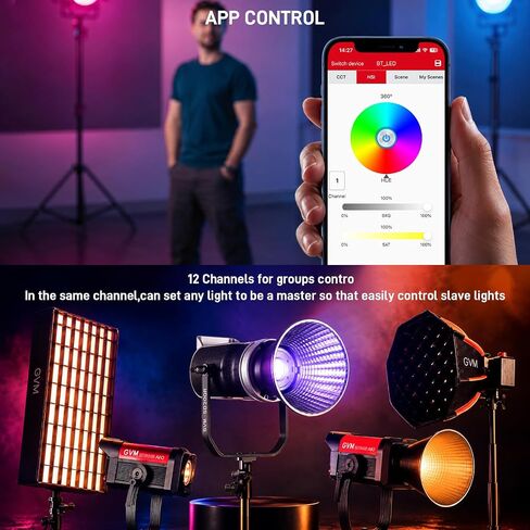 GVM 200W RGB LED Video Light, 2700K~7500K COB Photography Lighting with Bowens Mount/APP/DMX Control, 98200lux/0.5m Continuous Output Lighting for Studio Photography, 8 Effects in Saudi Arabia