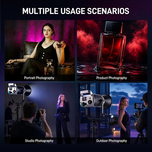 GVM 200W RGB LED Video Light, 2700K~7500K COB Photography Lighting with Bowens Mount/APP/DMX Control, 98200lux/0.5m Continuous Output Lighting for Studio Photography, 8 Effects in Saudi Arabia