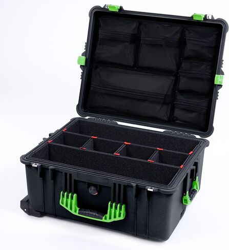 Pelican 1610 Case by ColorCase - Black - Large Sized Waterproof Case with TrekPak Divider System & Mesh Lid Organizer - Orange Handles & Latches in Saudi Arabia
