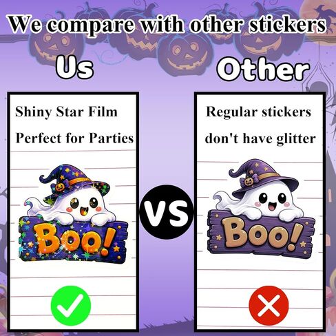 100 PCS Halloween Ghost Theme Glitter Holographic Stickers, Cute Ghost Decorative Stickers for Parties, Suitable for Children, Teens, and Adults, Ideal for Water Bottles, Laptops, and Cups in Saudi Arabia