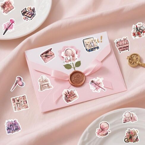 135pcs Makeup Stickers, Cute Girl Vinyl Waterproof Cosmetology Sticker for Laptop，Skateboard，Phone Case，Beauty Decals Gifts for Girls for Party Favors Supplies Decor in Saudi Arabia