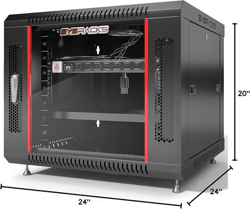 Sysracks 9U Wall Rack Mount Server 19" Deep Network Cabinet, Server Rack with Fan, Removable Side Panels, Locking Glass Door 24" Computer Cabinet Enclosure Network Rack Case 9.600 in Saudi Arabia