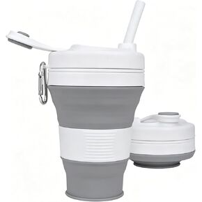 IYYI Collapsible Travel Cup, Silicone Coffee Cup with Lid, 20.3 oz Travel Coffee Mug with Straw, Folding Cup for Hiking Camping Office - Dishwasher Safe (Khaki) in Saudi Arabia