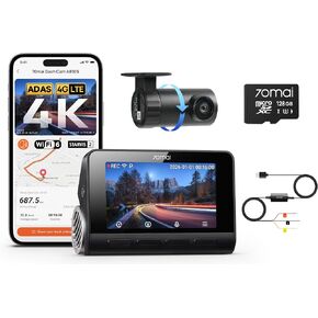 【70mai A810S+UP03】 70mai 4K Dash Cam Front and Rear, 4K+1080P Dual STARVIS 2 Car Dash Camera for Cars, 4G LTE Remote Access, AI Motion Detection, WiFi 6, 5 GPS, 24H Parking Mode, HDR Night Vision in Saudi Arabia