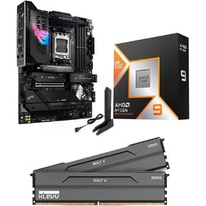 Micro Center CPU Motherboard Memory Combo: AMD Ryzen 9 9950X3D CPU Processor with ASUS ROG Strix X870E-E R2 Gaming WiFi Motherboard and KLEVV Bolt V DDR5 32GB (2x16GB) 6000MHz CL30 Ram Memory in Saudi Arabia