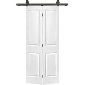 30 in. x 80 in. 2 Panel White Bi-Fold Barn Door with Sliding Hardware Kit in Saudi Arabia
