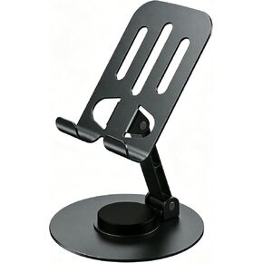 Meokse Cell Phone Stand for Desk, Premium Aluminum Adjustable Phone Holder with 360° Rotation, 2-Axis Foldable Ergonomic Desktop Mount Compatible with iPhone, iPad & All Smartphones (Matte Black) in Saudi Arabia