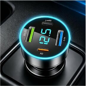 4 in 1 Fast Charging Cigarette Lighter USB Charger,60W Car Charger Port QC3.0/Type-C/PD/2.4A with Voltmeter & LED Light,12-24V Car Cigarette Lighter Adapter Compatible with iPhone in Saudi Arabia
