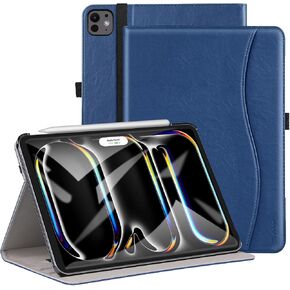حافظة ZtotopCases لجهاز iPad Pro 11 بوصة (M5) 2025/ (M4) 2024 - غطاء ذكي من جلد البولي يوريثان، مع تنبيه/غفو تلقائي، زوايا رؤية متعددة، حزام يد وجيب - أزرق داكن in Kuwait
