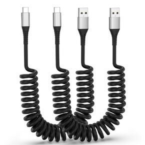 شاحن سيارة ملفوف Carplay، 2 حزمة من كابل USB A إلى USB C للسيارة Android Auto CarPlay، كابل USB C ملفوف للشحن السريع لهاتف iPhone 17 16 15 Samsung Galaxy S25 S24 S23 in Kuwait