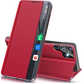 Phone Case for Samsung Galaxy S21 5G Case, Clear View Luxury Slim Mirror for Galaxy S21 Case with Kickstand, Leather Hard PC Flip Shockproof Protective Cover for Samsung S21 Case, Black in Kuwait