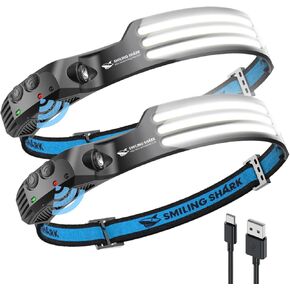 Smiling Shark LED Headlamp, 230°Wide Angle 3*White Light 2 Pack the Brightest Head Lamp Rechargeable Waterproof Headlight for Camping Hiking Outdoor, Head-Lamp-LED-Frontale-Light in Saudi Arabia