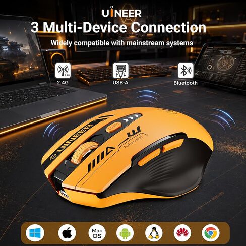 Uineer Wireless Mouse, Bluetooth 5.0/2.4G /Wired, 12,800 DPI, Programmable in Kuwait