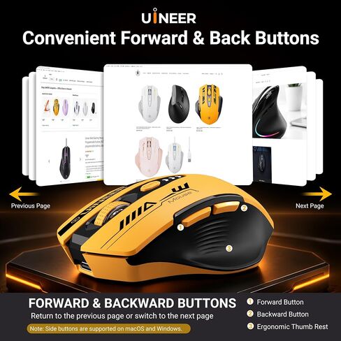 Uineer Wireless Mouse, Bluetooth 5.0/2.4G /Wired, 12,800 DPI, Programmable in Kuwait