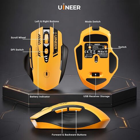 Uineer Wireless Mouse, Bluetooth 5.0/2.4G /Wired, 12,800 DPI, Programmable in Kuwait