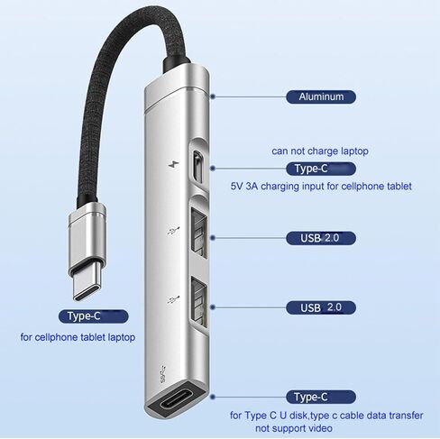 Type C to USB Hub Adapter for Phones, Tablets,Connect USB Devices to Your Type C Port Aluminum Alloy Shells Heat Sink in Kuwait