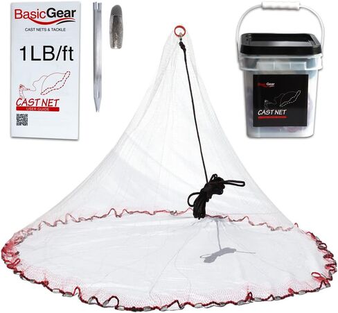 BasicGear® Cast Net, Lead, 1lb Sinkers, 4-12ft Radius, for Bait Fish in Saudi Arabia