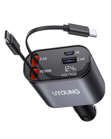 Car Phone Charger Retractable Car Charger 4 in 1 Fast Charger 30W Double in Saudi Arabia