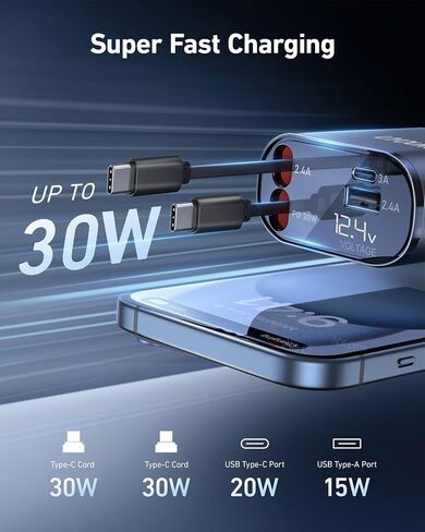 Car Phone Charger Retractable Car Charger 4 in 1 Fast Charger 30W Double in Saudi Arabia