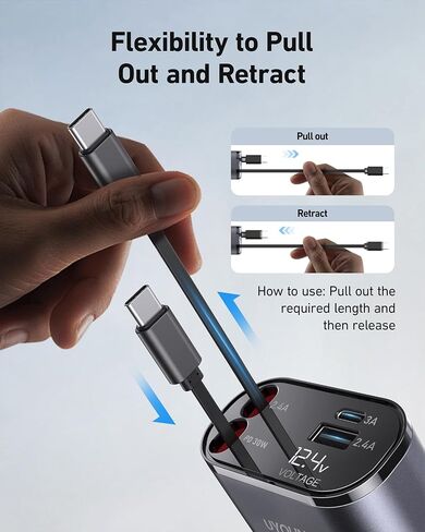 Car Phone Charger Retractable Car Charger 4 in 1 Fast Charger 30W Double in Saudi Arabia