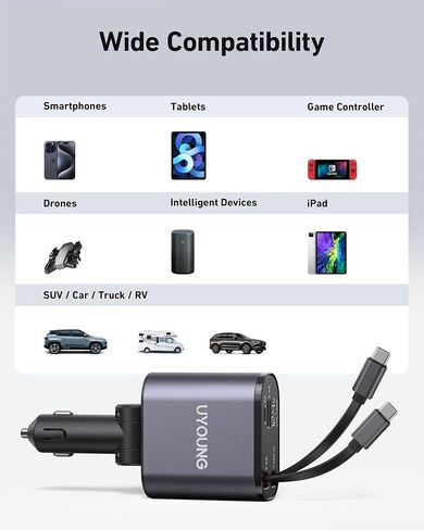 Car Phone Charger Retractable Car Charger 4 in 1 Fast Charger 30W Double in Saudi Arabia