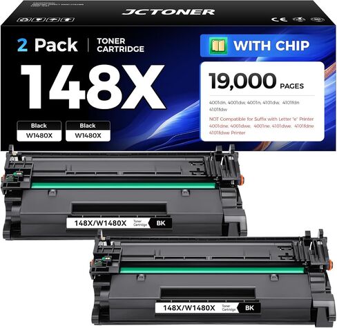 148X Black Toner Cartridge 2-Pack with chip High Yield Replacement for HP 148X W1480X 148A W1480A Compatible with HP LaserJet Pro MFP 4101dw 4101fdn 4101fdw 4001dn 4001dw 4001n 4001 4101 e Printer Ink in Saudi Arabia