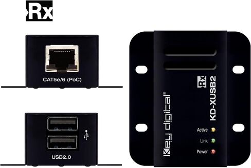 KD-XUSB2: موسع USB 2.0 عبر CAT5e/6، يوسع أجهزة USB 2.0 مثل كاميرات الويب ولوحة المفاتيح والماوس وأجهزة DSP الصوتية لاستضافة الكمبيوتر على مسافة تصل إلى 164 قدمًا / 50 مترًا in Kuwait