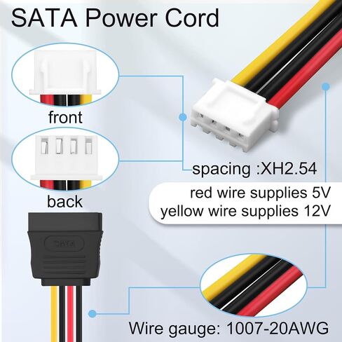 XH2.54 4Pin to SATA 15Pin Female Power Cable 40cm/15.7in, Floppy Small 4‑pin XH2.54mm to SATA Power Adapter Cord for ITX Mini PC, Industrial PC, SATA HDD SSD Hard Drive(2 Pack) in Kuwait