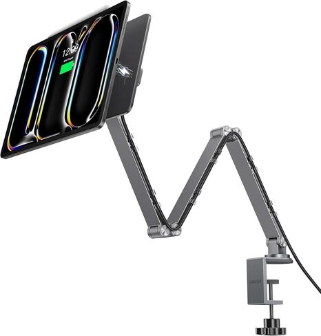 LULULOOK [Upgrade] Magnetic Wireless Charging Stand for iPad Pro 11" M5 & M4, Rock Steady iPad Stand for Desk with Foldable Aluminum Alloy Arm, Adjustable Tablet Mount with 2M Braided Cable in Saudi Arabia