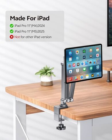 LULULOOK [Upgrade] Magnetic Wireless Charging Stand for iPad Pro 11" M5 & M4, Rock Steady iPad Stand for Desk with Foldable Aluminum Alloy Arm, Adjustable Tablet Mount with 2M Braided Cable in Saudi Arabia