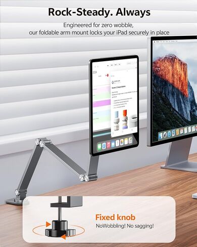 LULULOOK [Upgrade] Magnetic Wireless Charging Stand for iPad Pro 11" M5 & M4, Rock Steady iPad Stand for Desk with Foldable Aluminum Alloy Arm, Adjustable Tablet Mount with 2M Braided Cable in Saudi Arabia