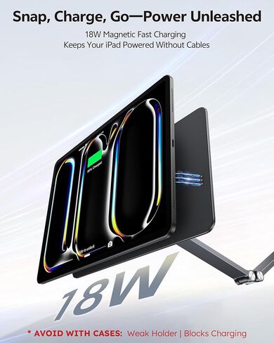 LULULOOK [Upgrade] Magnetic Wireless Charging Stand for iPad Pro 11" M5 & M4, Rock Steady iPad Stand for Desk with Foldable Aluminum Alloy Arm, Adjustable Tablet Mount with 2M Braided Cable in Saudi Arabia