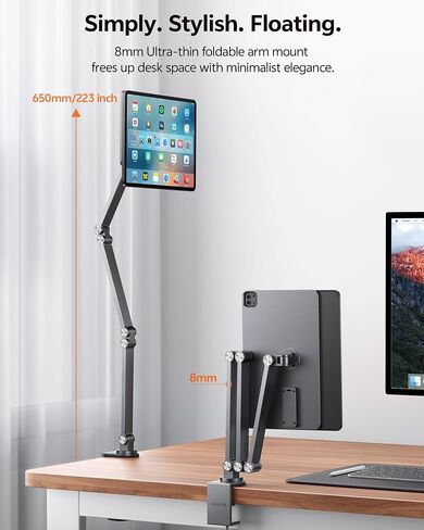 LULULOOK [Upgrade] Magnetic Wireless Charging Stand for iPad Pro 11" M5 & M4, Rock Steady iPad Stand for Desk with Foldable Aluminum Alloy Arm, Adjustable Tablet Mount with 2M Braided Cable in Saudi Arabia