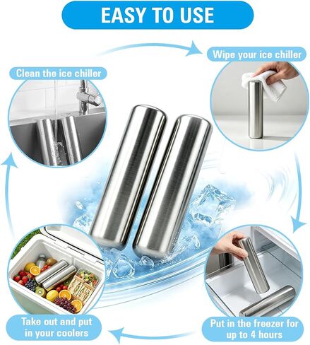 Stainless Steel Ice Packs 2pk Cylinder Freezer Packs for Lunch Box in Saudi Arabia