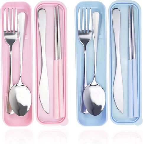 JEPELUS 2Pcs Travel Utensils with Case, Reusable Portable Cutlery Set in Saudi Arabia