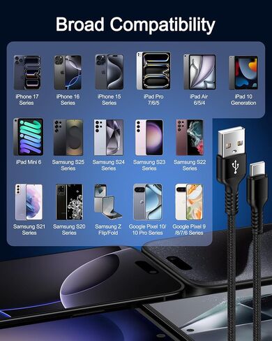 Samsung S26 Fe S25 Ultra Charging Cord 6ft Type C Android Car Charger Cable in Saudi Arabia