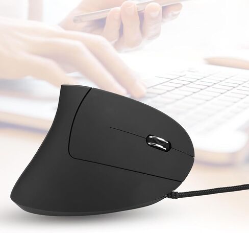 Ergonomic Vertical Gaming Mouse,800‑1200‑2000‑3200 DPI Adjustable Optical LED, Smart Connection, Gaming Mouse, Plug and Play, for (Black) in Kuwait