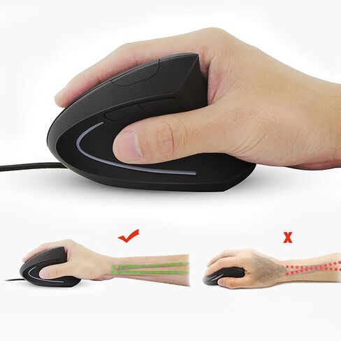 Ergonomic Vertical Gaming Mouse,800‑1200‑2000‑3200 DPI Adjustable Optical LED, Smart Connection, Gaming Mouse, Plug and Play, for (Black) in Kuwait