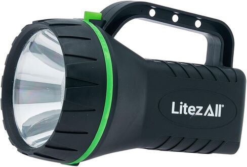 LitezAll Handle Flashlight - Lantern | 200 Lumen Retro Style Handheld Spotlight | IPX4 Weather Resistant Resin Work Light | Built-In Storage for 6 Extra Batteries | 3 AA Batteries Included in Saudi Arabia