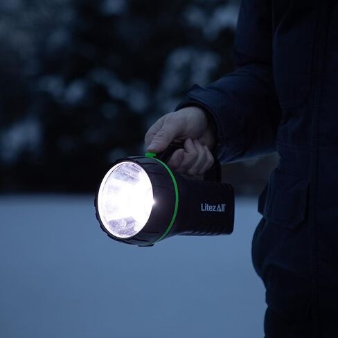LitezAll Handle Flashlight - Lantern | 200 Lumen Retro Style Handheld Spotlight | IPX4 Weather Resistant Resin Work Light | Built-In Storage for 6 Extra Batteries | 3 AA Batteries Included in Saudi Arabia