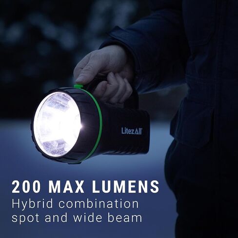 LitezAll Handle Flashlight - Lantern | 200 Lumen Retro Style Handheld Spotlight | IPX4 Weather Resistant Resin Work Light | Built-In Storage for 6 Extra Batteries | 3 AA Batteries Included in Saudi Arabia