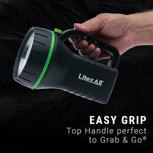 LitezAll Handle Flashlight - Lantern | 200 Lumen Retro Style Handheld Spotlight | IPX4 Weather Resistant Resin Work Light | Built-In Storage for 6 Extra Batteries | 3 AA Batteries Included in Saudi Arabia